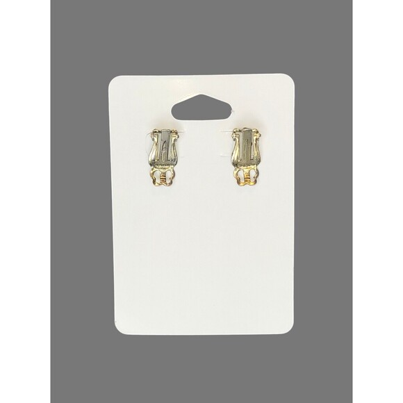 Vtg Cluster Teal Ivory Clip On Earrings 1" Gold Silver Accent Classic Vintage - Picture 3 of 5